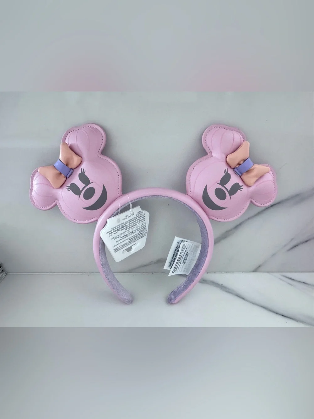 Disney Pink Minnie Ear Headband with Peach & Lavender Bows